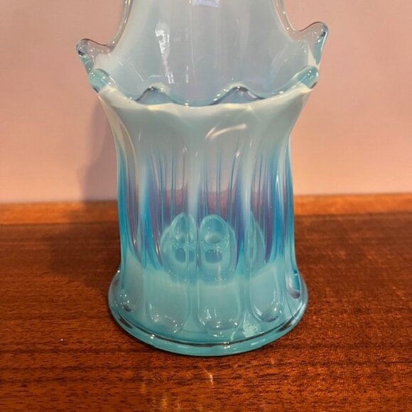 Vintage Fostoria Heirloom Blue Opalescent Swung Ribbed Candle Taper Holder - Picture 2 of 8